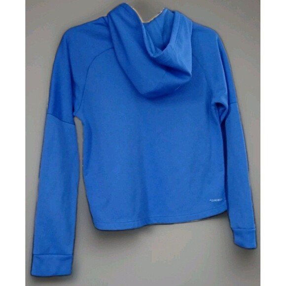 Adidas Cropped Hoodie S Blue Vertical Logo Athleisure Training Pullover EUC - Picture 3 of 8